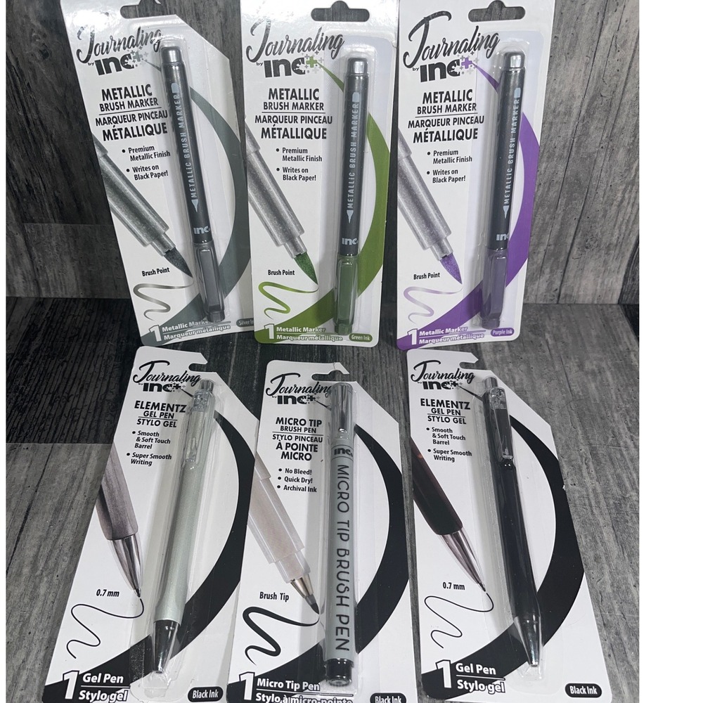 Journaling Inc Metallic Brush Marker & Elementz Gel Pens‎ - 6 Piece Set